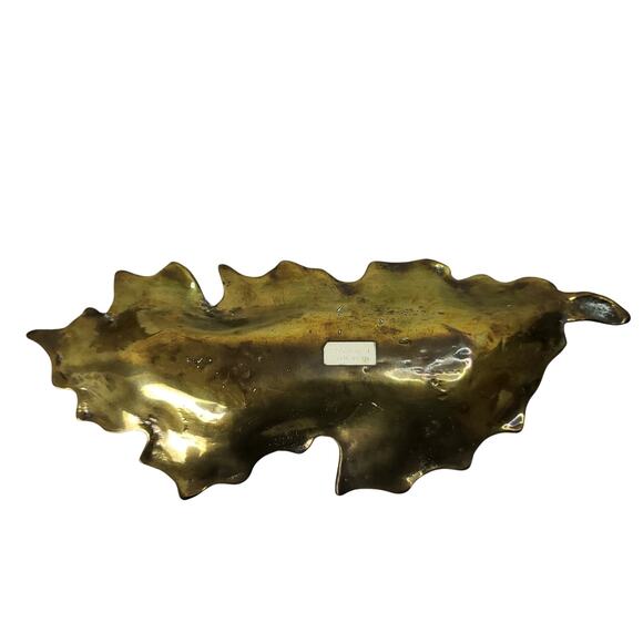 Vintage Cast Solid Brass Oak Leaf Dish Tray Trinket Keys Jewelry Holder - Picture 4 of 10